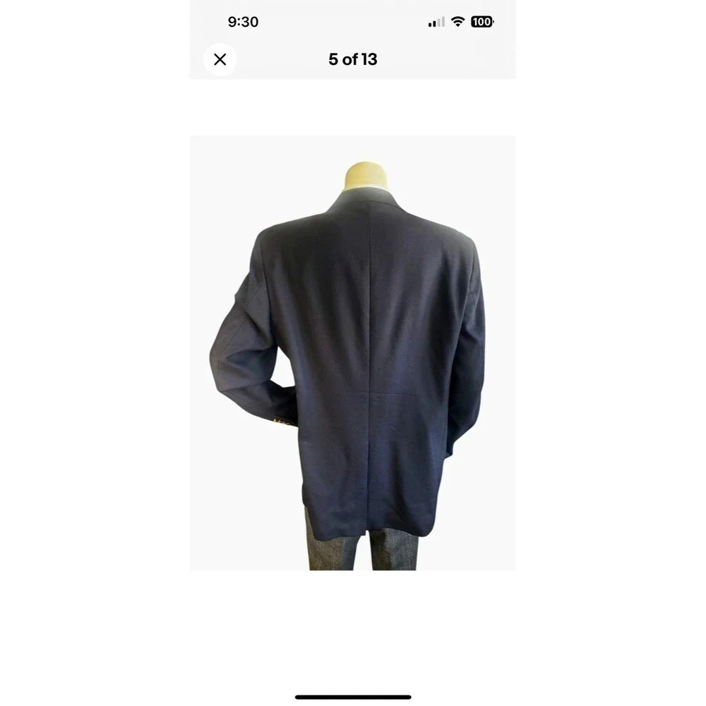 Club Room Blazer Mens 48L Gold Buttons Wool Navy Blue Classic Jacket